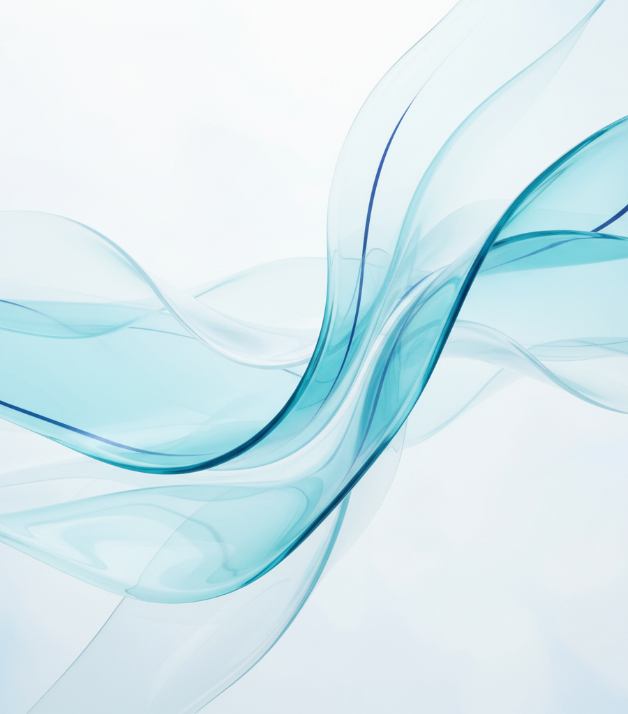 Abstract flowing translucent blue and turquoise ribbons